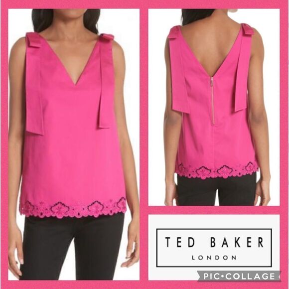NWT MSRP $195 Ted Baker London Daynaa Bow Shoulder Top Women's Size 5 (US 12) - Picture 1 of 13
